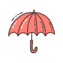 Open umbrella, cute hand drawn seasonal object. Vector illustration in doodle style