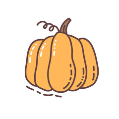 Autumn orange pumpkin, cute hand drawn seasonal object. Vector illustration in doodle style