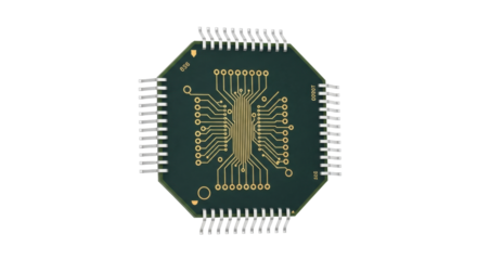 Isolated semiconductor chip microelectronics circuit board microchip electronic component, no background