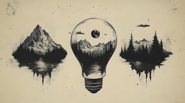 Pemandangan pegunungan yang menginspirasi dalam bola lampu kreatif - Powered by Adobe