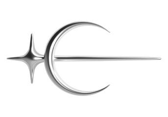 Y2K chrome 3D crescent and star symbol with futuristic metallic look