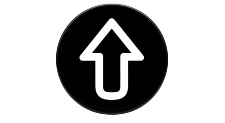 Isolated directional guidance, up button symbol indicating upward direction, black circle