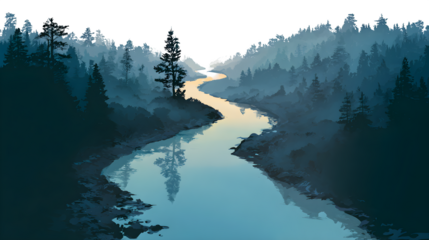 Serene River Valley, isolated on transparent background