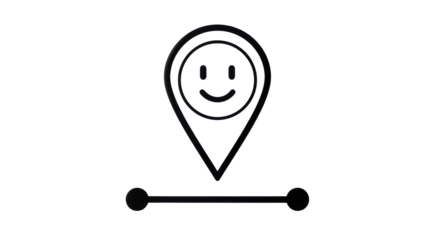 Isolated Smiling location pointer icon with a straight line and ball at both ends image