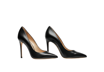 Pair of elegant black high heel shoes on transparent background