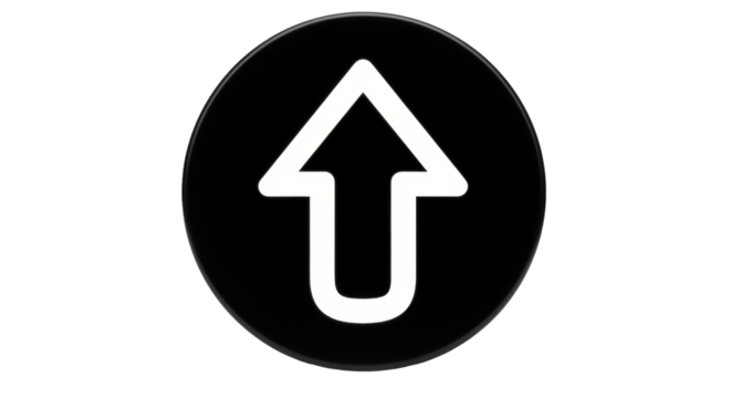 Isolated directional guidance, up button symbol indicating upward direction, black circle