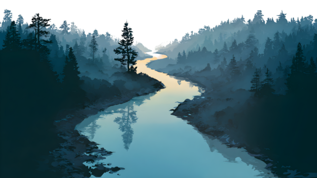 Serene River Valley, isolated on transparent background