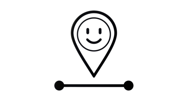 Isolated Smiling location pointer icon with a straight line and ball at both ends image