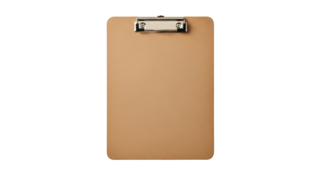 Isolated clipboard for office use, stationery board with silver metal clip on top corner