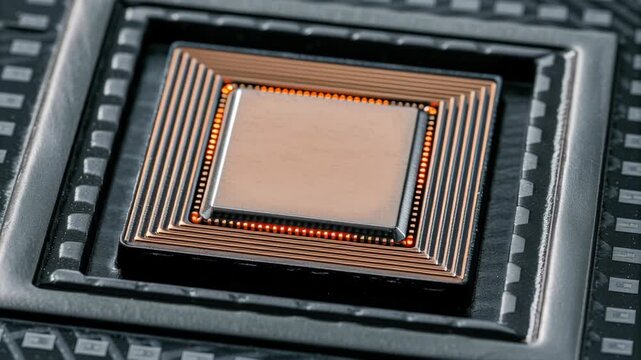 Tech Stock Semiconductor Concept. Close-up of a decorative geometric metal design.