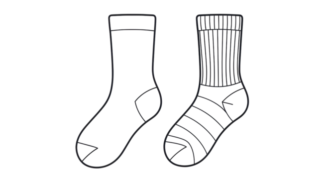 Isolated pair of socks with different patterns, footwear for winter, clothes apparel design