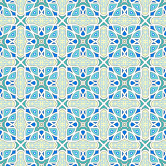Geometric Ornamental Tile Blue, Teal, and Cream Repeatable Motif