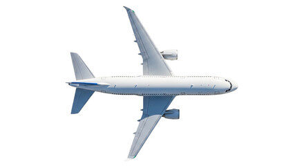 Isolated passenger airplane with engines for transportation in blue sky or airport runways