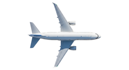 Isolated passenger airplane with engines for transportation in blue sky or airport runways