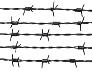 Several rows of dark barbed wire against a black background