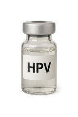 Medical vial labeled HPV vaccine isolated on transparent  white background 