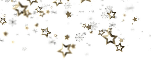 Sparkling gold stars and snowflakes on white. Perfect for holidays, celebration, and winter designs.