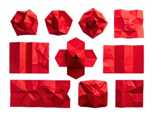 Red paper origami shapes on black background