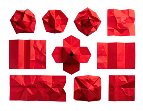 Red paper origami shapes on black background