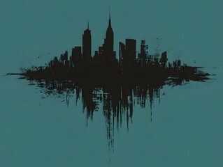 Fototapeta premium Black silhouette of a city skyline on teal background