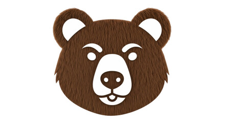 Isolated brown cartoon bear head graphic with fluffy fur texture and cute, adorable design