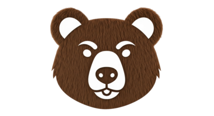 Isolated brown cartoon bear head graphic with fluffy fur texture and cute, adorable design