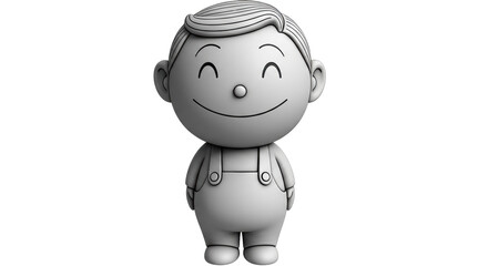 Isolated cartoon boy wearing overalls with happy face on a neutral studio backdrop