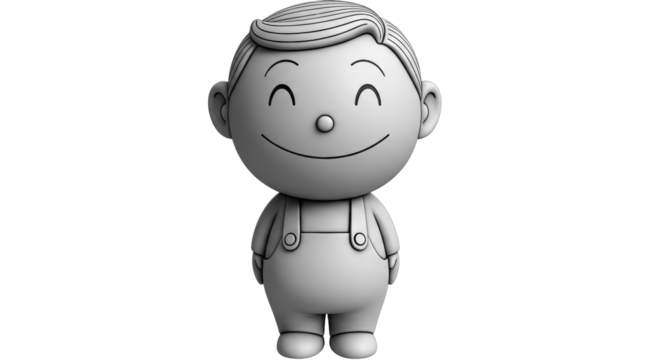 Isolated cartoon boy wearing overalls with happy face on a neutral studio backdrop