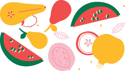 Flat Vector Fruits and Vegetables Icons Set, Healthy Food Illustration Collection	