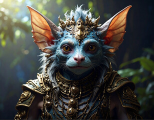 Fantasy Cat King – Mythical Creature with Elaborate Crown and Armor