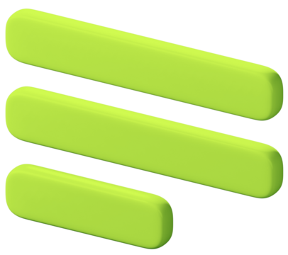 Three Horizontal Green Bars Floating on Transparent Background Digital Graphic Design Modern Icon Abstract Isolated Flat Lay 3D Rendered Element Presentation