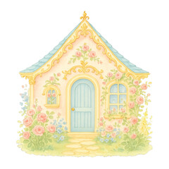 Naklejka premium PNG Charming cottage with floral details.