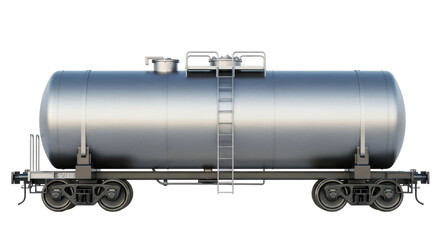 Isolated tank car of train transports liquids, petroleum, gasoline or other cargo by railcar