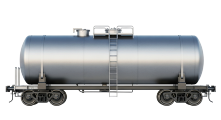 Isolated tank car of train transports liquids, petroleum, gasoline or other cargo by railcar