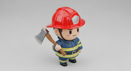 cute 3d firefighter character holding axe