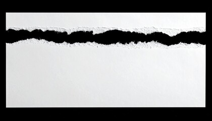 Torn White Paper on Black Background Abstract Texture Minimalist Horizontal Composition Design Element High Contrast Grunge Aesthetic