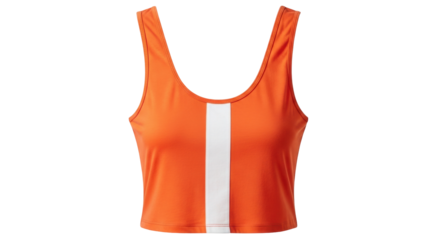Isolated vibrant orange crop top with white stripe clothing apparel garment fashion attire