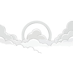 Minimalist cartoon illustration of a sun or moon rising above a sea of clouds.