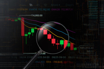 Charts and indicators show bitcoin price movements in a detailed market analysis setting