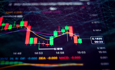 Trends in cryptocurrency market reflected on trading chart with indicators showing potential movements and data analysis