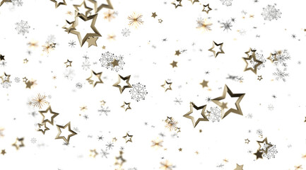 Festive winter background with gold stars and snowflakes. Perfect for holidays.