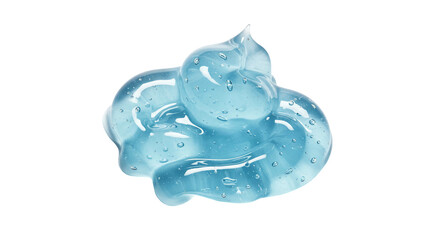 Transparent blue gel swirl with droplets on isolated background product display