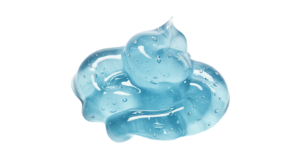 Transparent blue gel swirl with droplets on isolated background product display