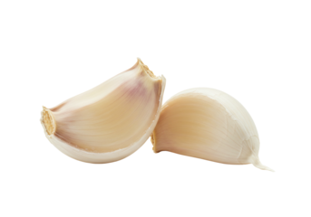 Two garlic cloves isolated on transparent background food ingredient close up
