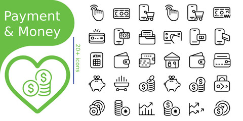 Payment and money icons for financial concepts
