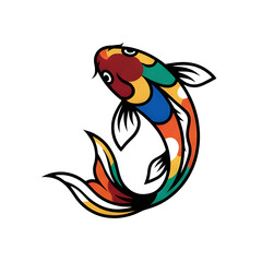 Colorful koi fish illustration with multicolor pattern isolated on transparan background