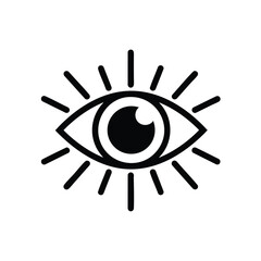 Obraz premium Stylized black and white allseeing eye icon with radiating lines.