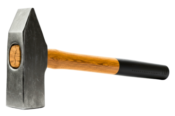 Heavy-duty sledgehammer with a wooden handle for demolition on a transparent background