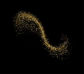 Golden dust, bokeh lights with realistic glitter effect. Vector Christmas glowing powder, winter holidays decoration in form of gold luminous wave. Illuminated particles for New Year decor
