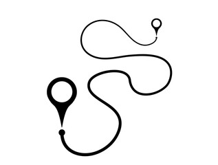 Black location pin markers with road line vector design. Pinpoint gps map markers illustration isolated on white background. 